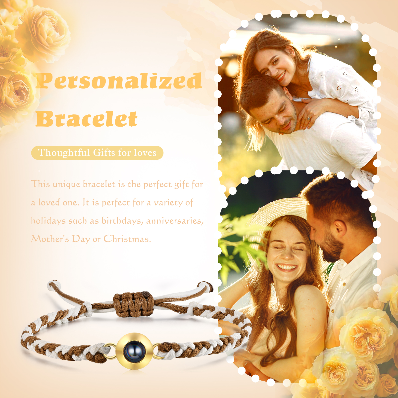 Personalisiertes 1 Foto Projektion Armband mit geflochtenem Band in Zwei Farben