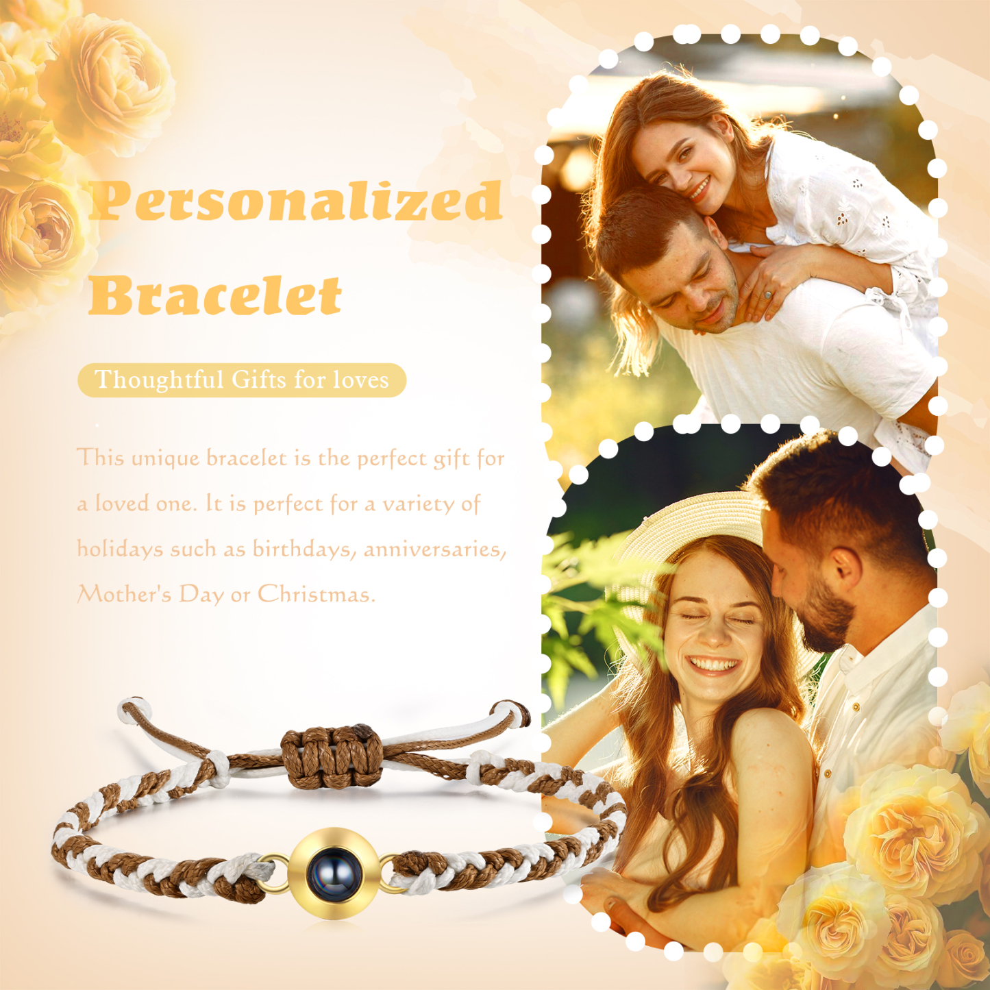 Personalisiertes 1 Foto Projektion Armband mit geflochtenem Band in Zwei Farben