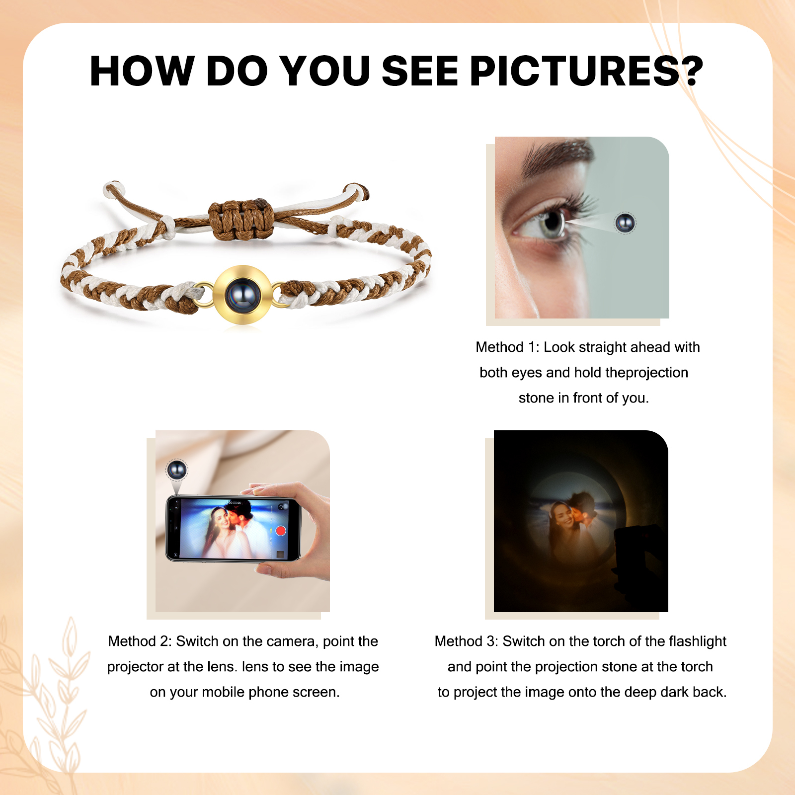 Personalisiertes 1 Foto Projektion Armband mit geflochtenem Band in Zwei Farben