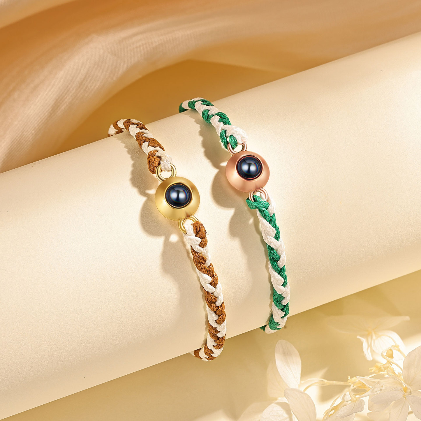 Personalisiertes 1 Foto Projektion Armband mit geflochtenem Band in Zwei Farben