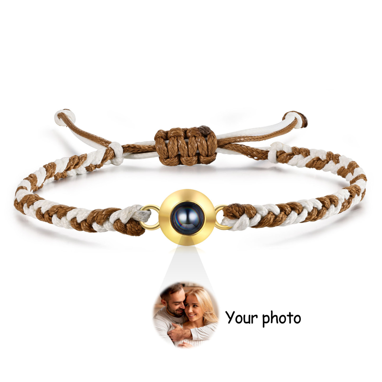 Personalisiertes 1 Foto Projektion Armband mit geflochtenem Band in Zw