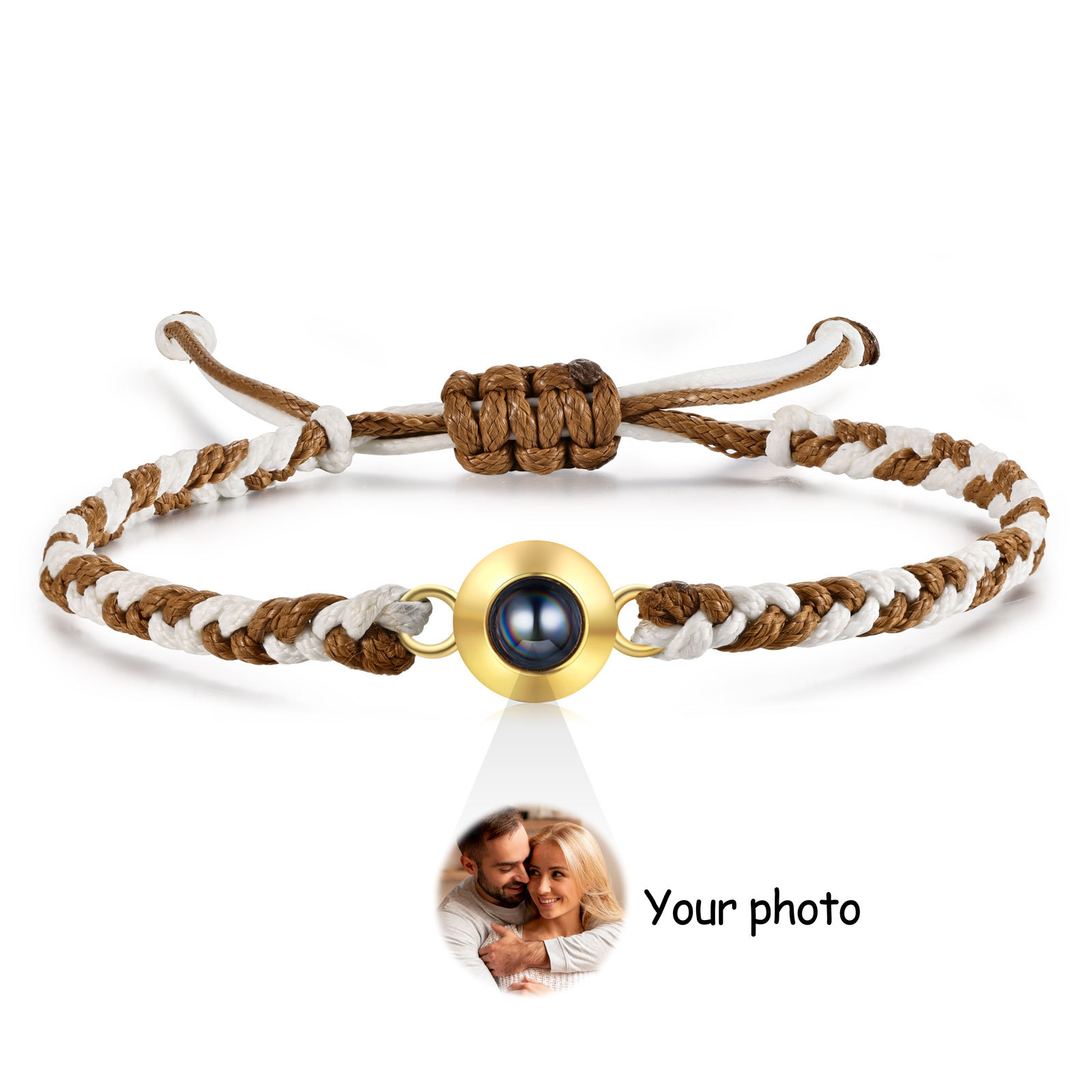 Personalisiertes 1 Foto Projektion Armband mit geflochtenem Band in Zw