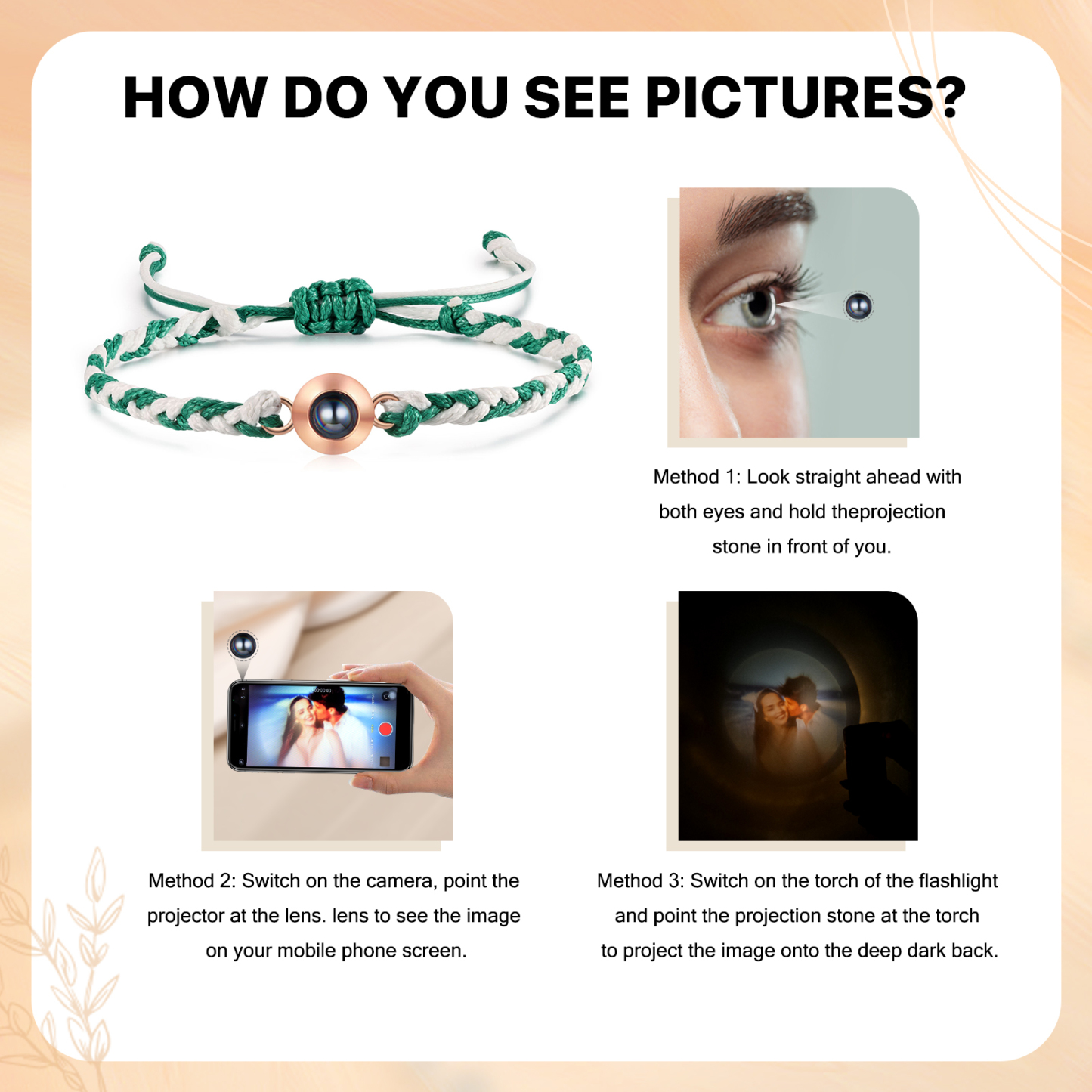 Personalisiertes 1 Foto Projektion Armband mit geflochtenem Band in Zwei Farben