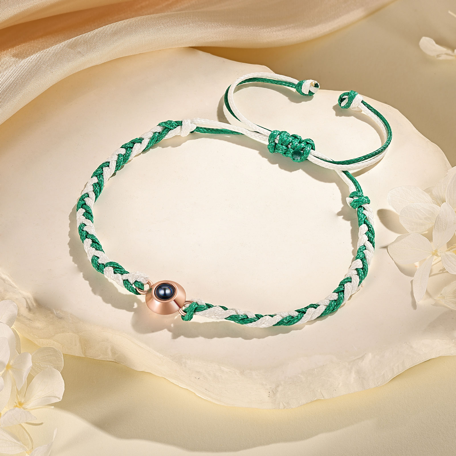 Personalisiertes 1 Foto Projektion Armband mit geflochtenem Band in Zwei Farben