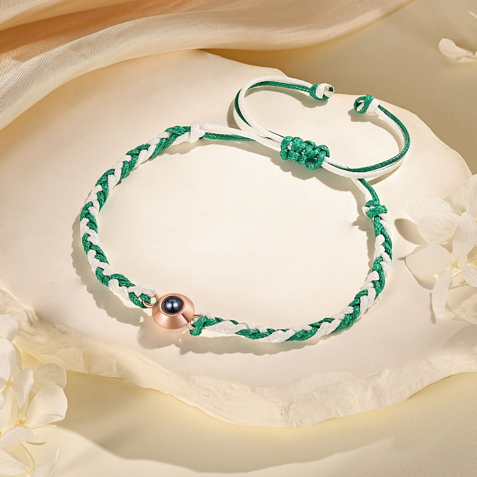 Personalisiertes 1 Foto Projektion Armband mit geflochtenem Band in Zwei Farben