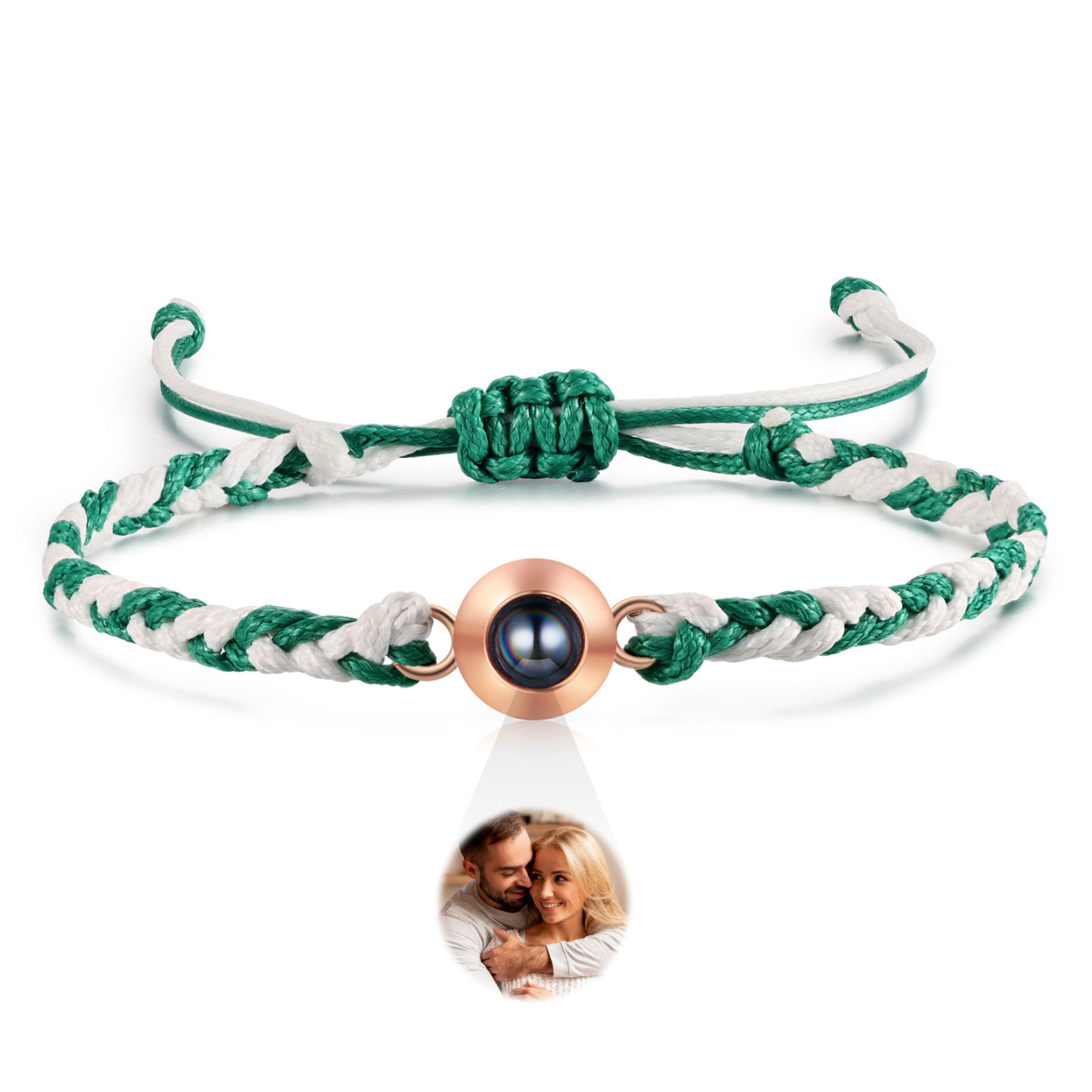 Personalisiertes 1 Foto Projektion Armband mit geflochtenem Band in Zwei Farben