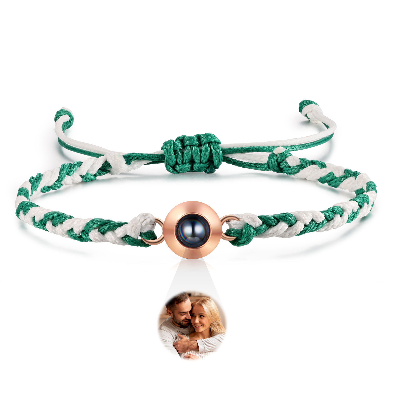 Personalisiertes 1 Foto Projektion Armband mit geflochtenem Band in Zwei Farben