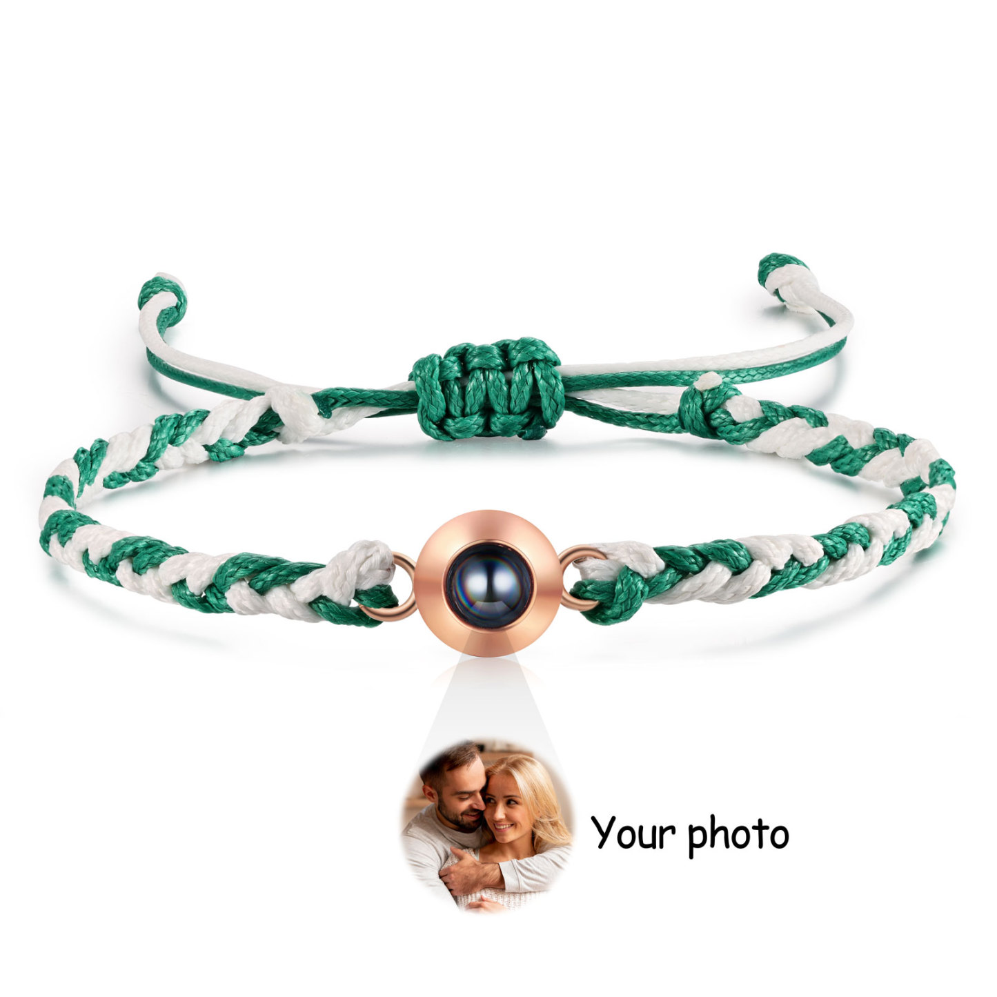 Personalisiertes 1 Foto Projektion Armband mit geflochtenem Band in Zwei Farben