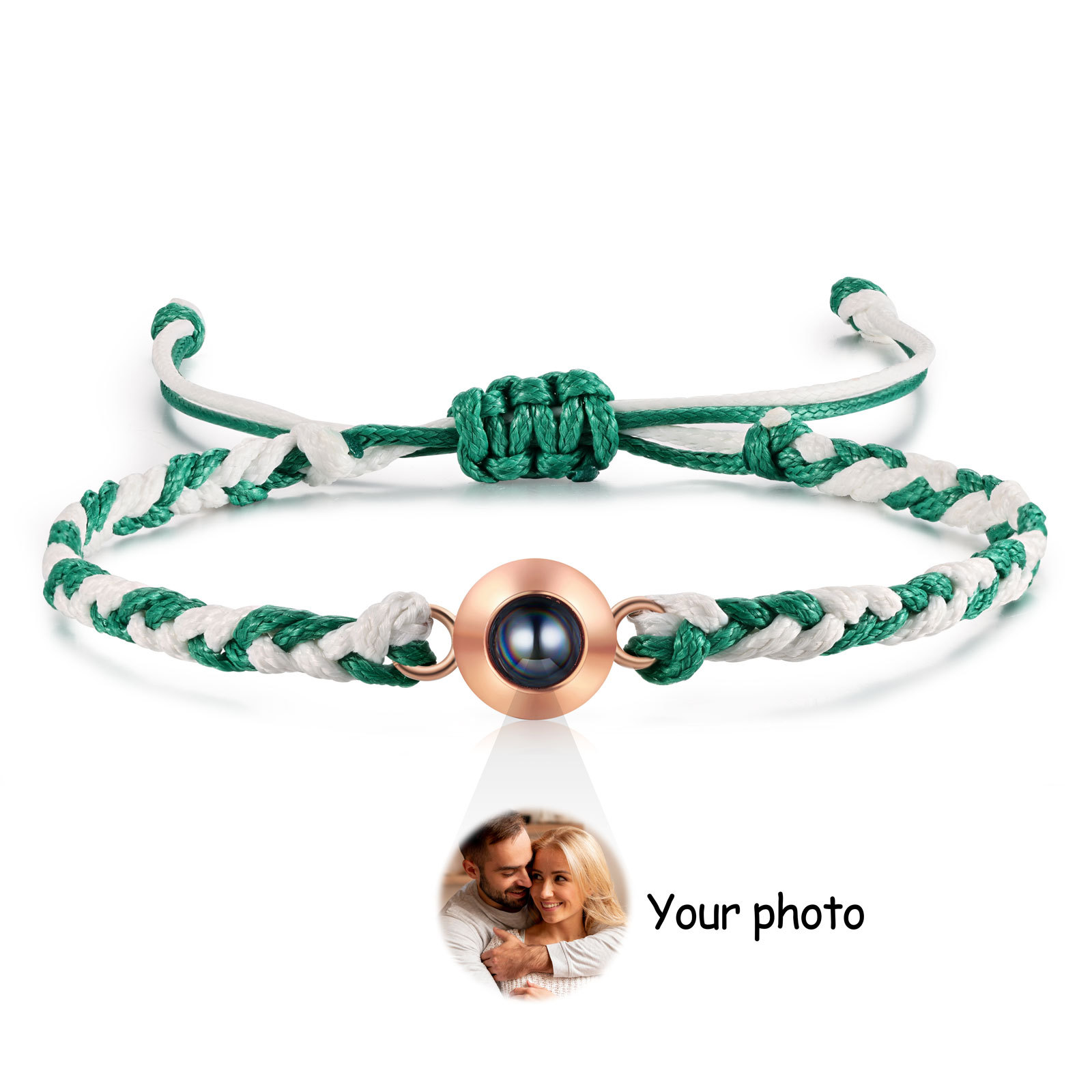Personalisiertes 1 Foto Projektion Armband mit geflochtenem Band in Zwei Farben