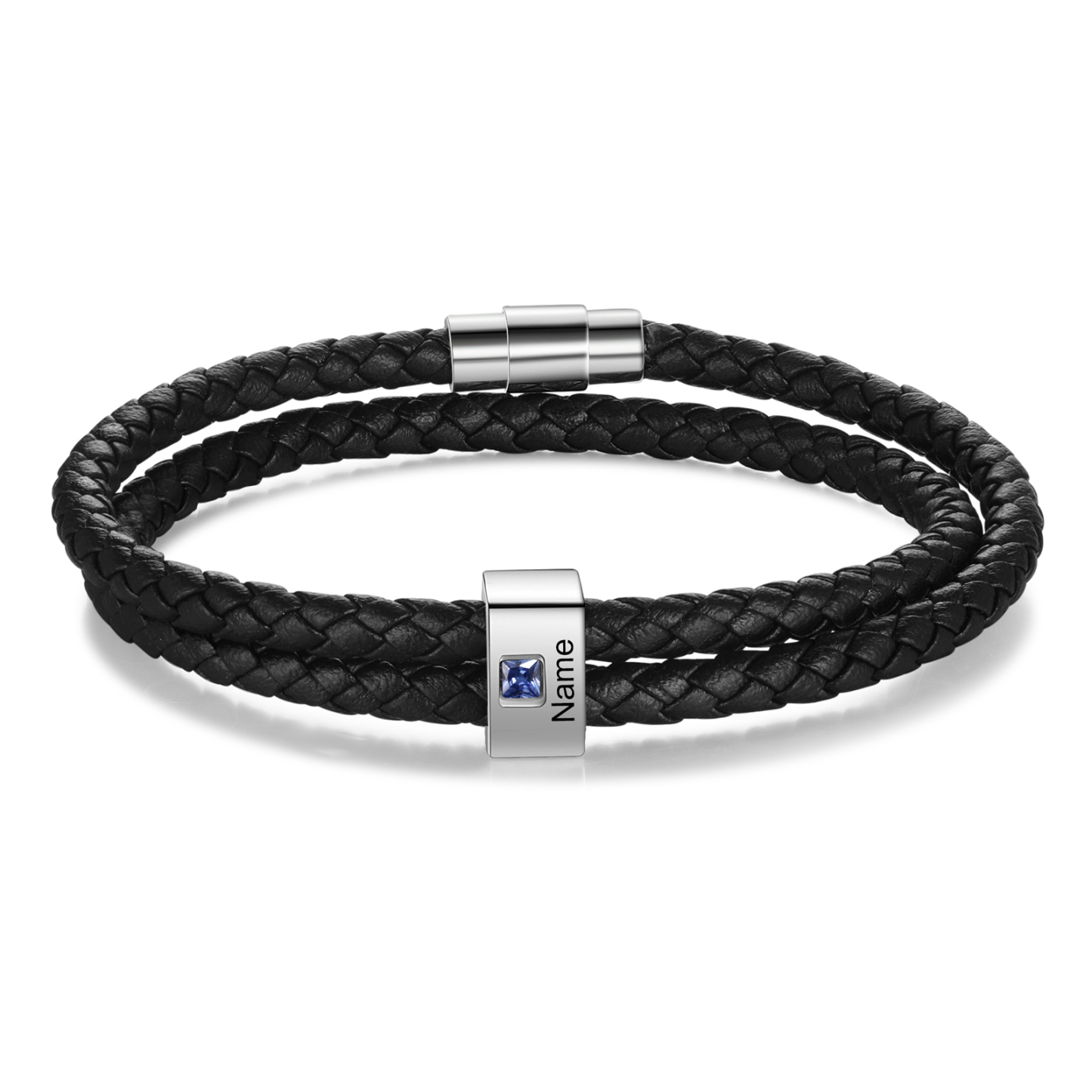 Herren Personalisierte 1/ 6 - 8 Namen & Geburtssteinen Schwarz Leder Geflochtenes Armband