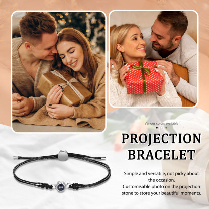 Personalisiertes Foto Projektion Armband mit Schwarz/Weiß/Braunem Wachsschnur-Band