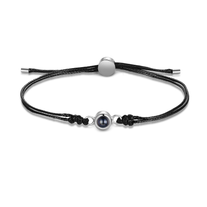 Personalisiertes Foto Projektion Armband mit Schwarz/Weiß/Braunem Wachsschnur-Band