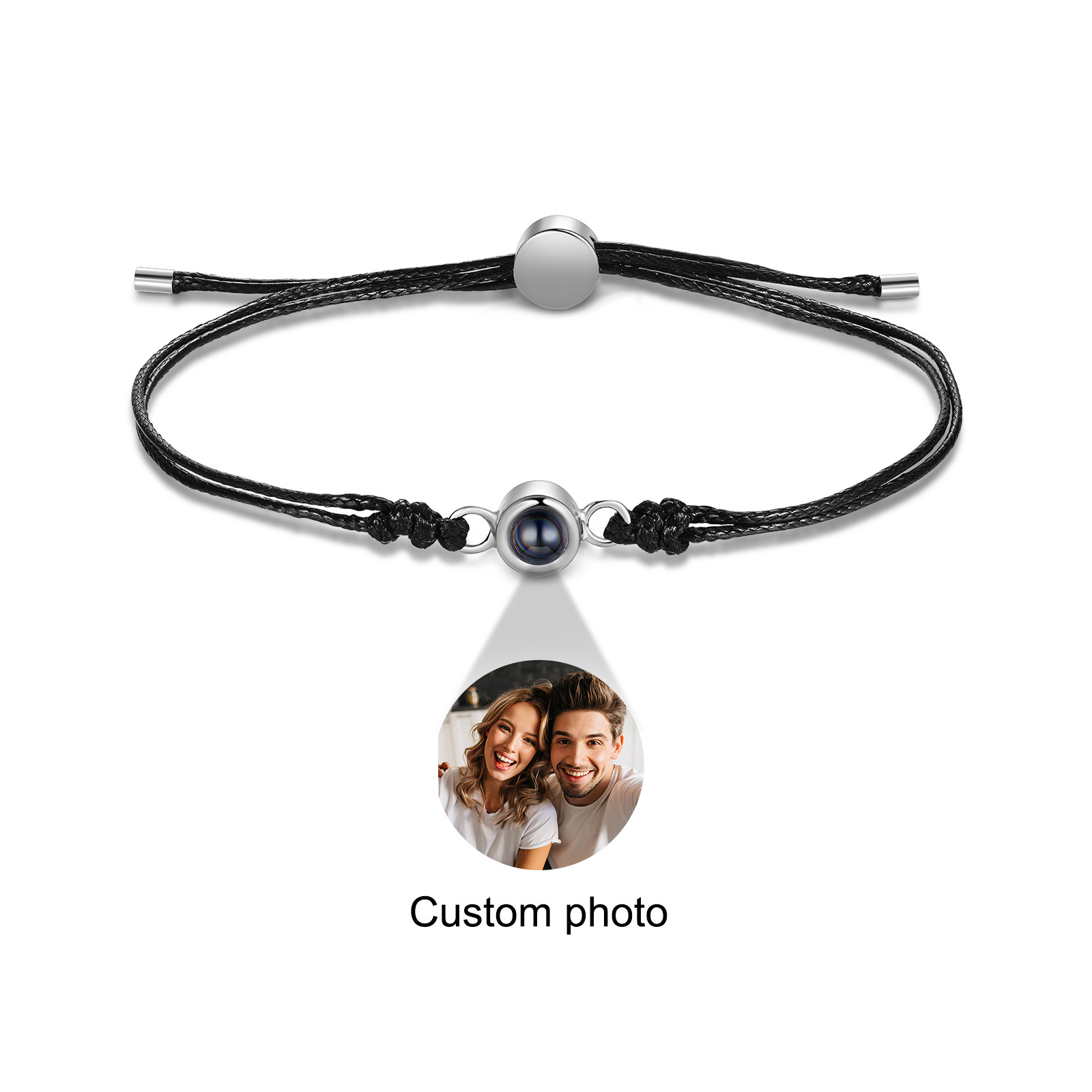 Personalisiertes Foto Projektion Armband mit Schwarz/Weiß/Braunem Wach
