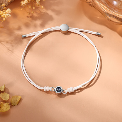 Personalisiertes Foto Projektion Armband mit Schwarz/Weiß/Braunem Wachsschnur-Band