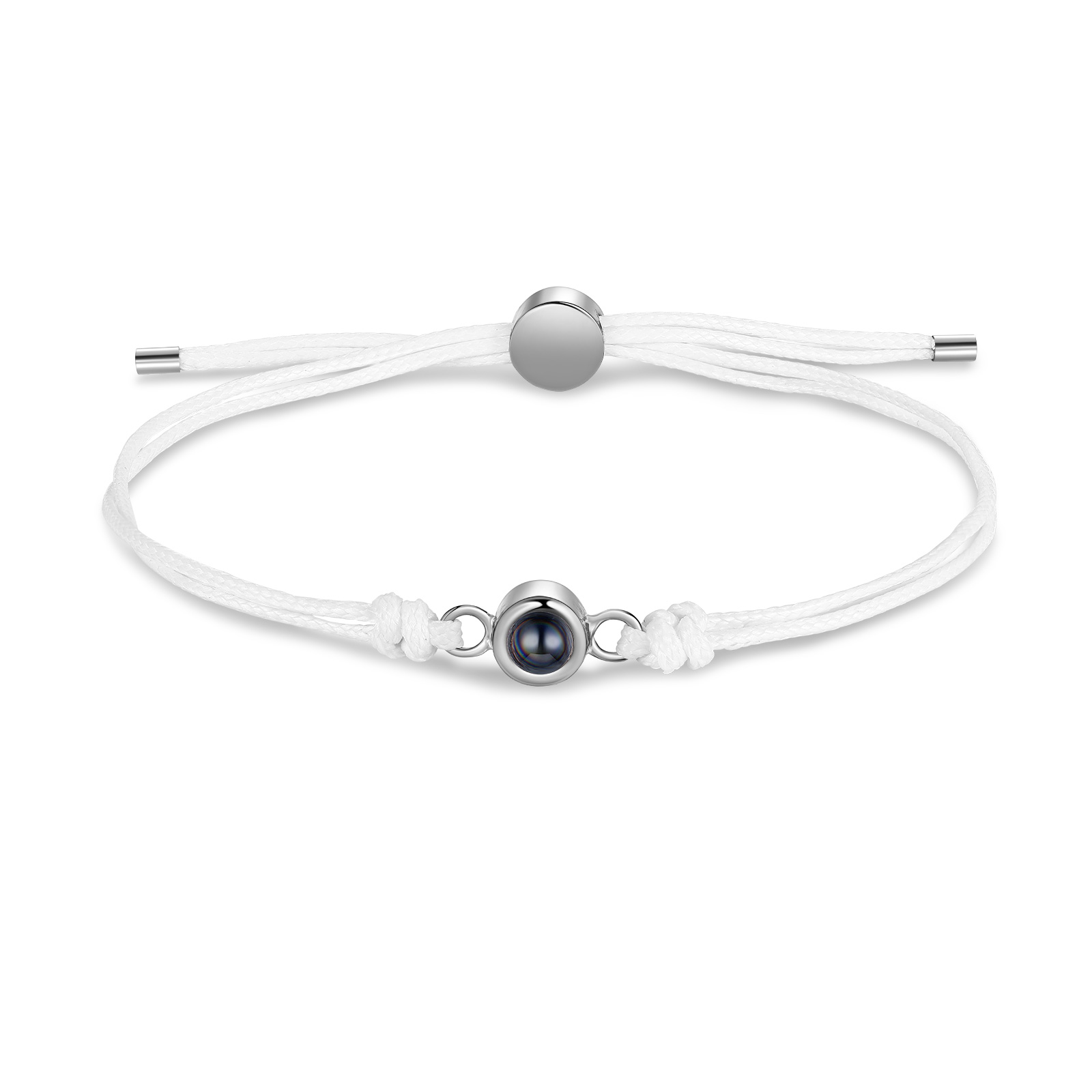 Personalisiertes Foto Projektion Armband mit Schwarz/Weiß/Braunem Wachsschnur-Band