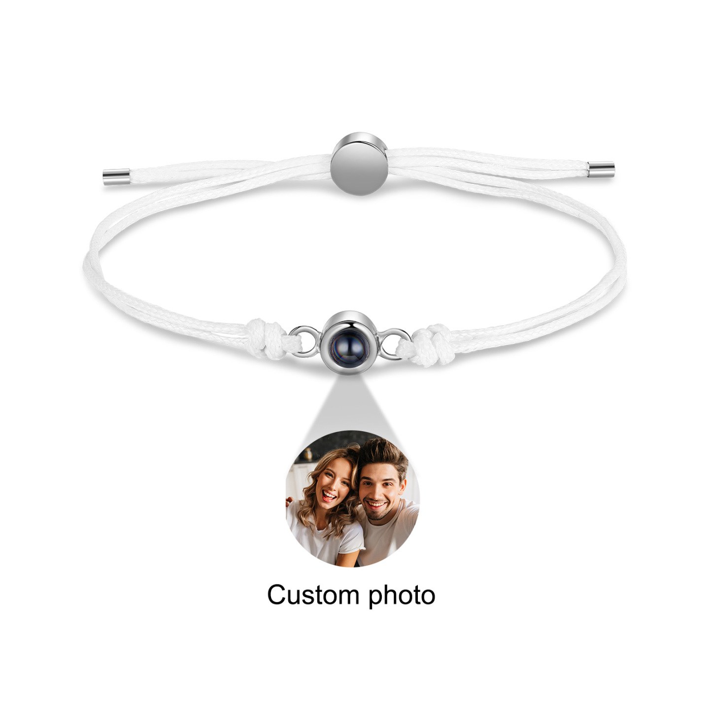 Personalisiertes Foto Projektion Armband mit Schwarz/Weiß/Braunem Wachsschnur-Band