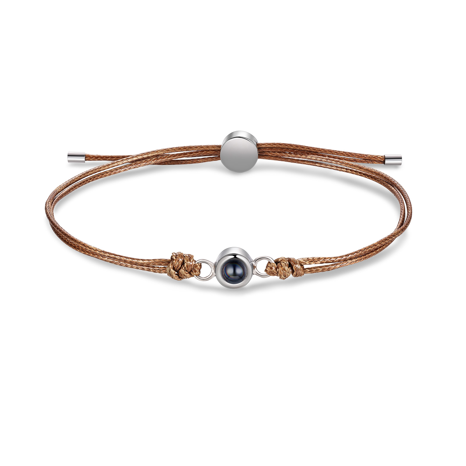 Personalisiertes Foto Projektion Armband mit Schwarz/Weiß/Braunem Wachsschnur-Band