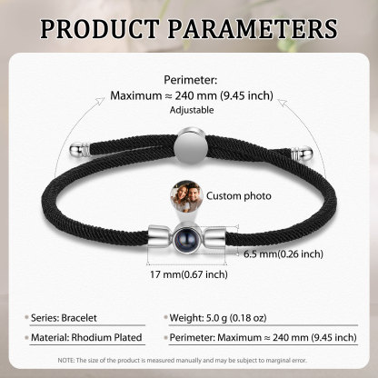 Personalisiertes Foto Projektion Armband mit Schwarz/ Weiß/ Grau geflochtenem Band