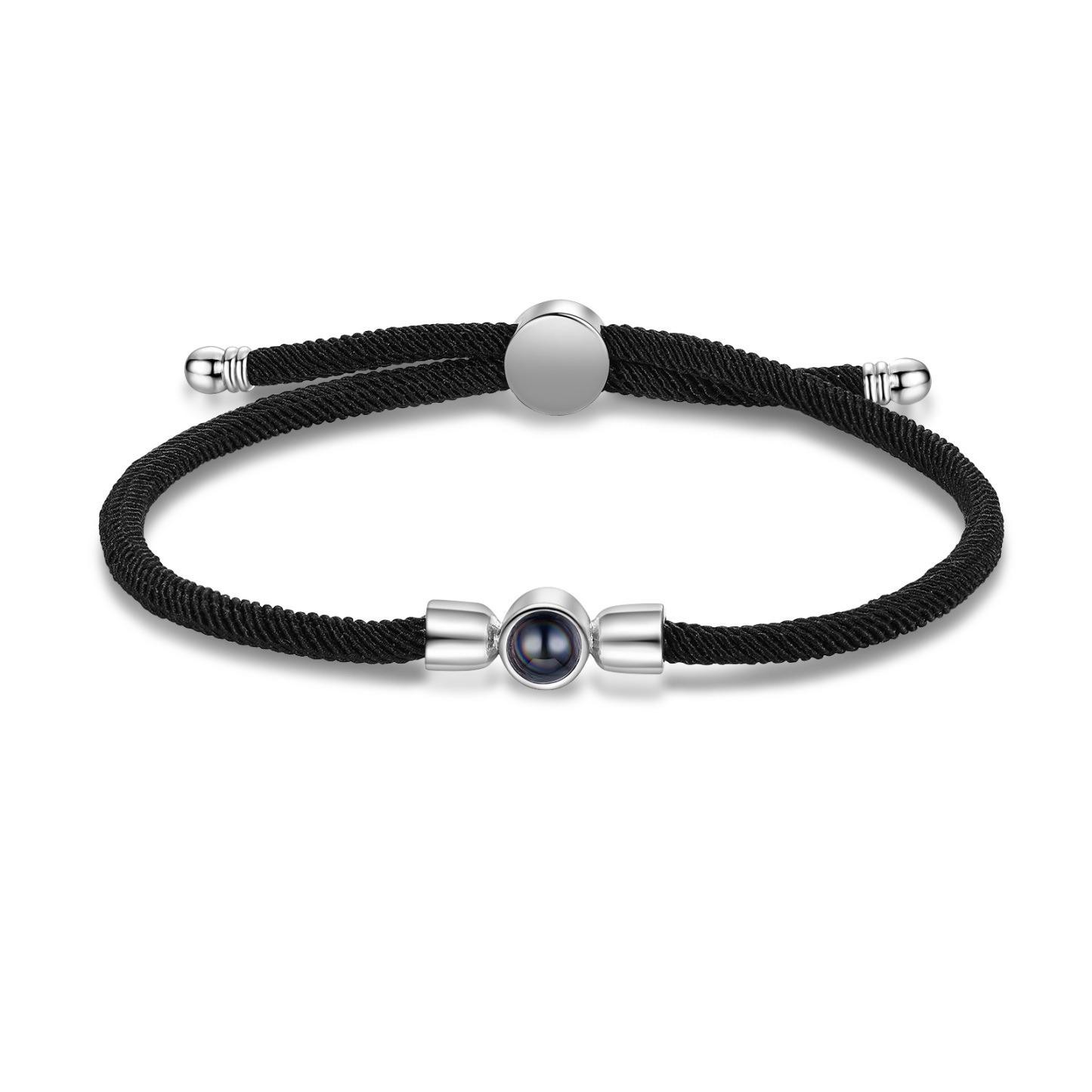 Personalisiertes Foto Projektion Armband mit Schwarz/ Weiß/ Grau geflochtenem Band
