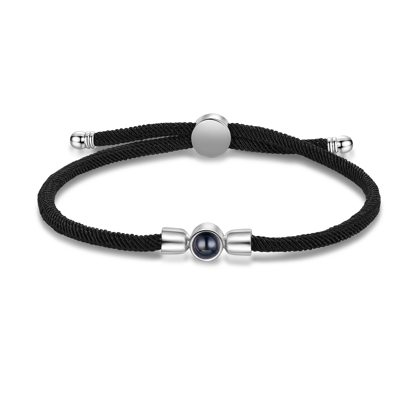 Personalisiertes Foto Projektion Armband mit Schwarz/ Weiß/ Grau geflochtenem Band