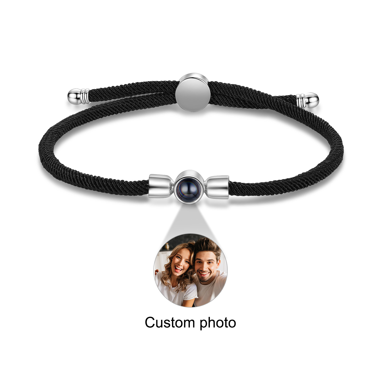 Personalisiertes Foto Projektion Armband mit Schwarz/ Weiß/ Grau geflo