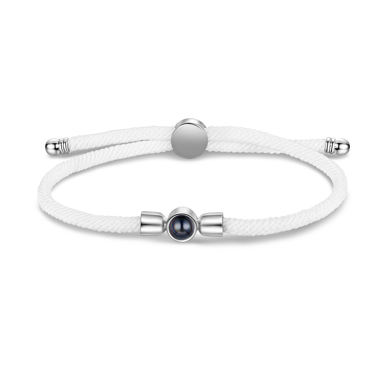 Personalisiertes Foto Projektion Armband mit Schwarz/ Weiß/ Grau geflochtenem Band