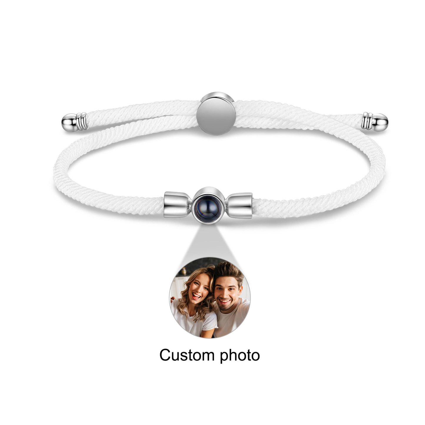 Personalisiertes Foto Projektion Armband mit Schwarz/ Weiß/ Grau geflochtenem Band
