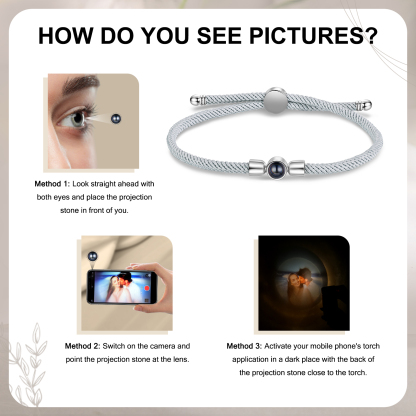 Personalisiertes Foto Projektion Armband mit Schwarz/ Weiß/ Grau geflochtenem Band