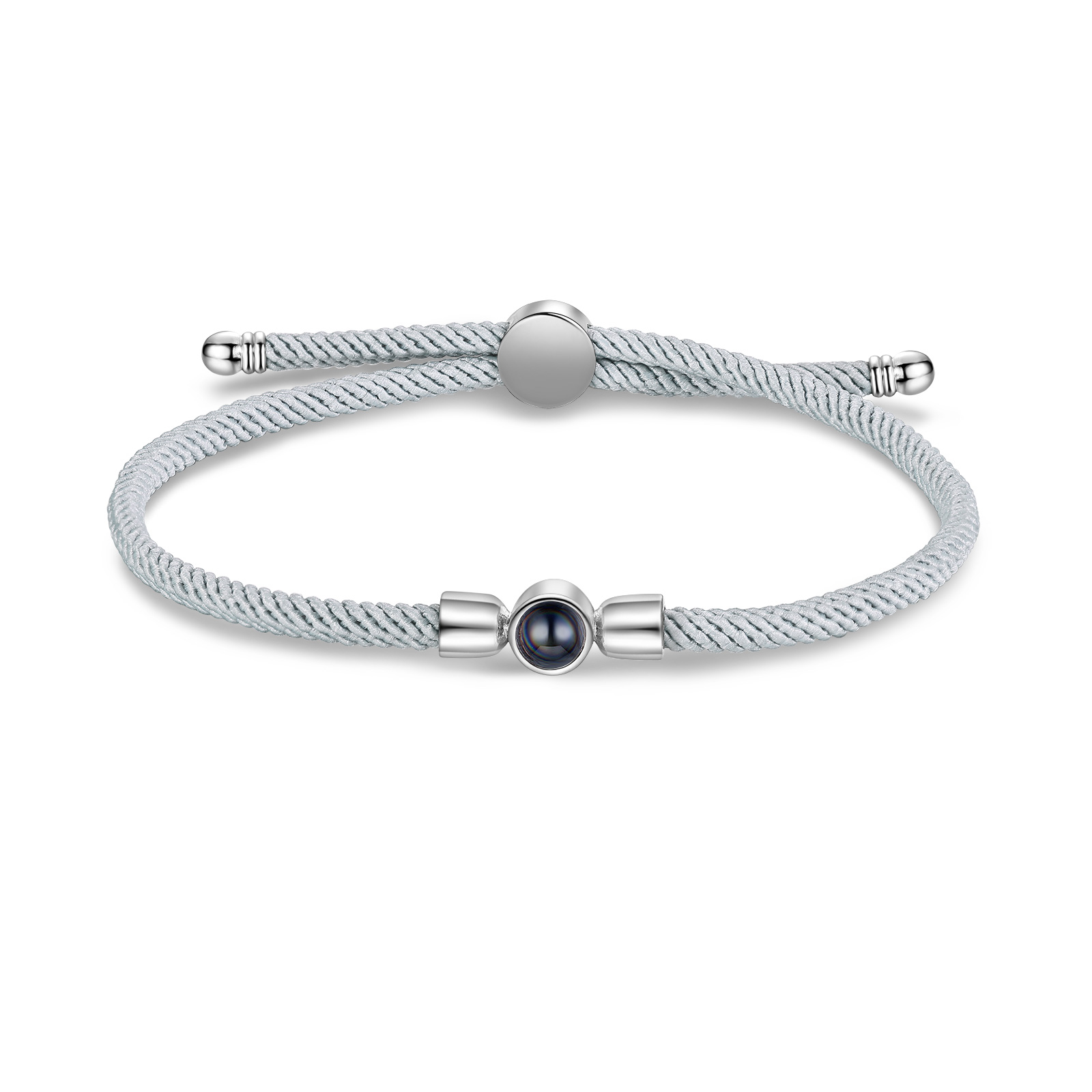 Personalisiertes Foto Projektion Armband mit Schwarz/ Weiß/ Grau geflochtenem Band
