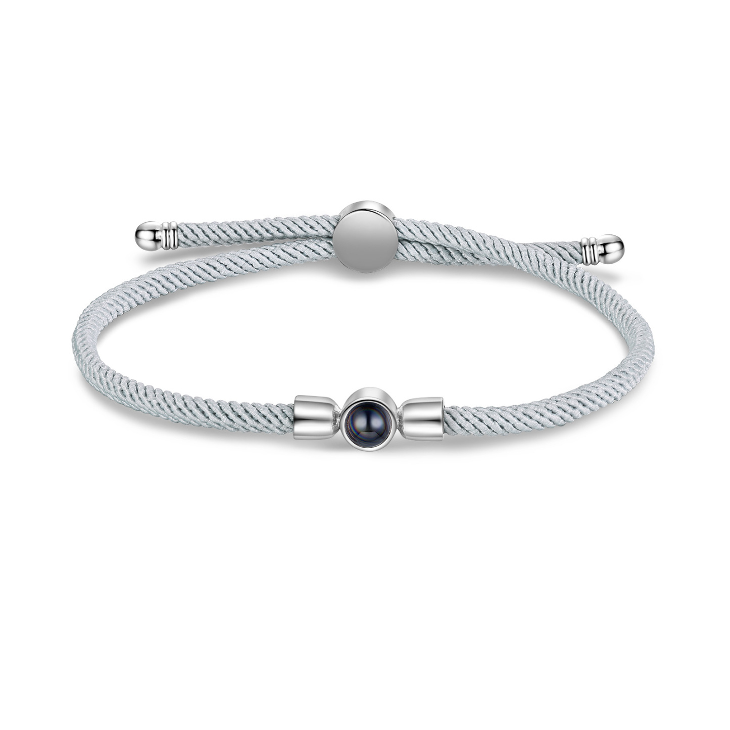 Personalisiertes Foto Projektion Armband mit Schwarz/ Weiß/ Grau geflochtenem Band