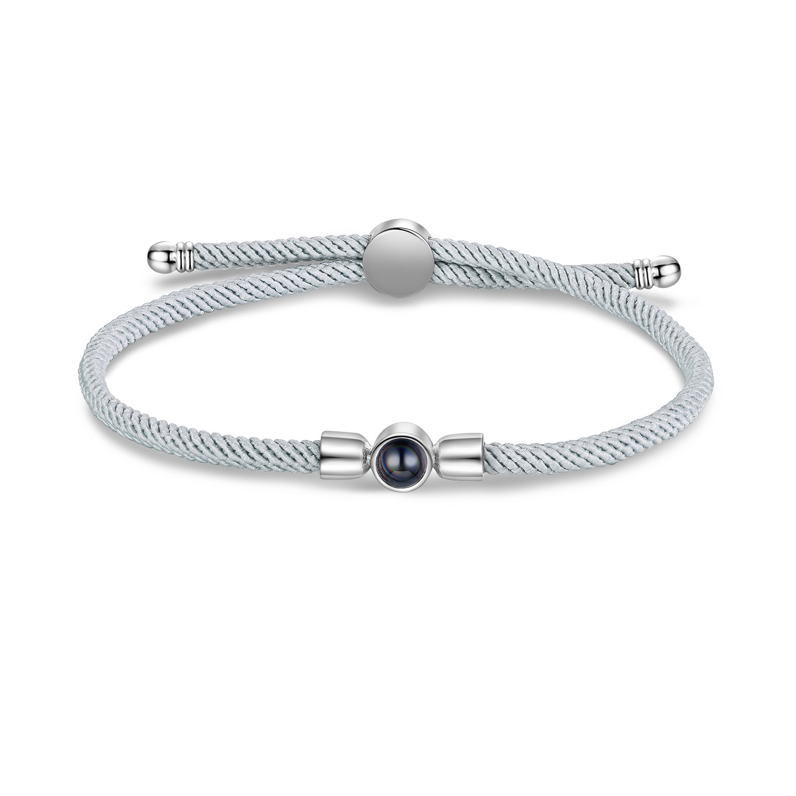 Personalisiertes Foto Projektion Armband mit Schwarz/ Weiß/ Grau geflochtenem Band