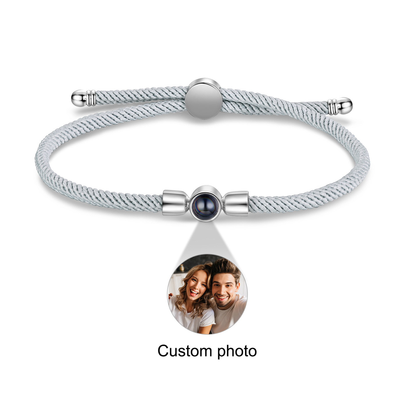 Personalisiertes Foto Projektion Armband mit Schwarz/ Weiß/ Grau geflochtenem Band