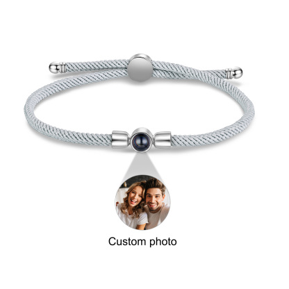 Personalisiertes Foto Projektion Armband mit Schwarz/ Weiß/ Grau geflochtenem Band
