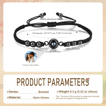Personalisiertes 1 Foto Projektion Armband mit schwarzem geflochtenen Band