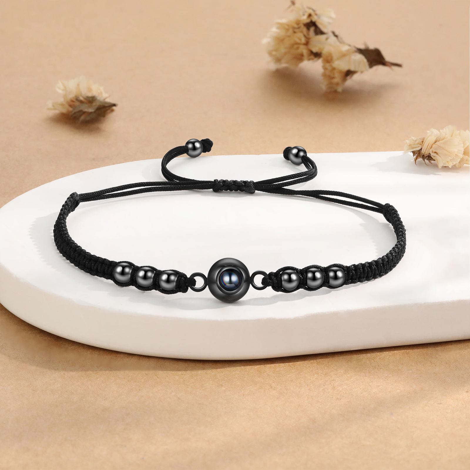 Personalisiertes 1 Foto Projektion Armband mit schwarzem geflochtenen Band