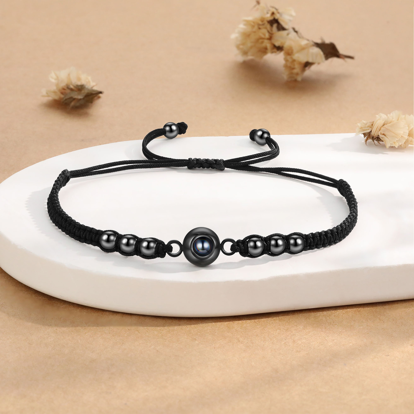 Personalisiertes 1 Foto Projektion Armband mit schwarzem geflochtenen Band