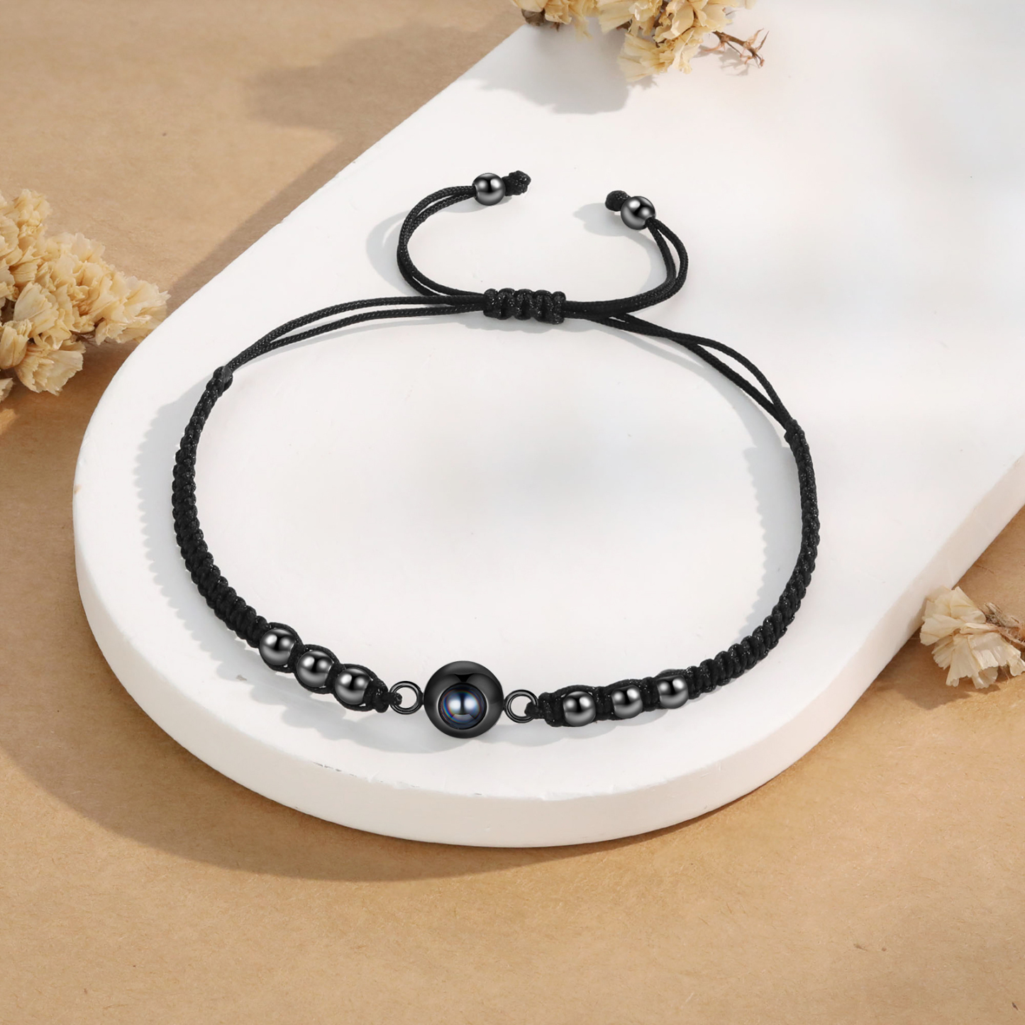 Personalisiertes 1 Foto Projektion Armband mit schwarzem geflochtenen Band