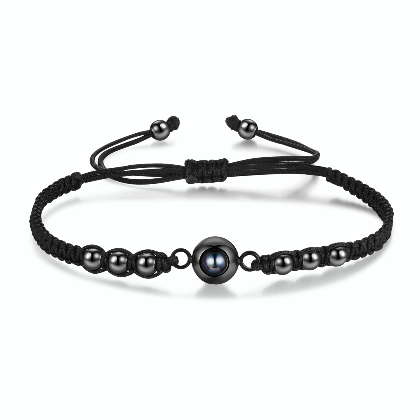Personalisiertes 1 Foto Projektion Armband mit schwarzem geflochtenen Band