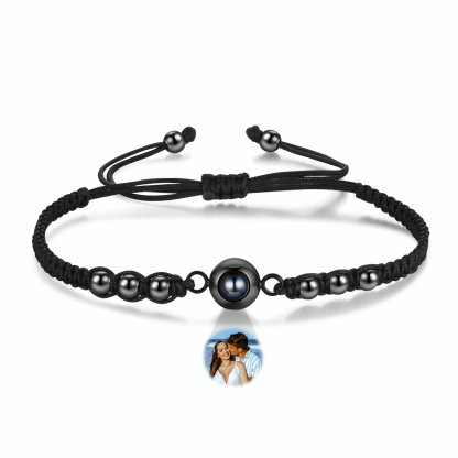 Personalisiertes 1 Foto Projektion Armband mit schwarzem geflochtenen Band