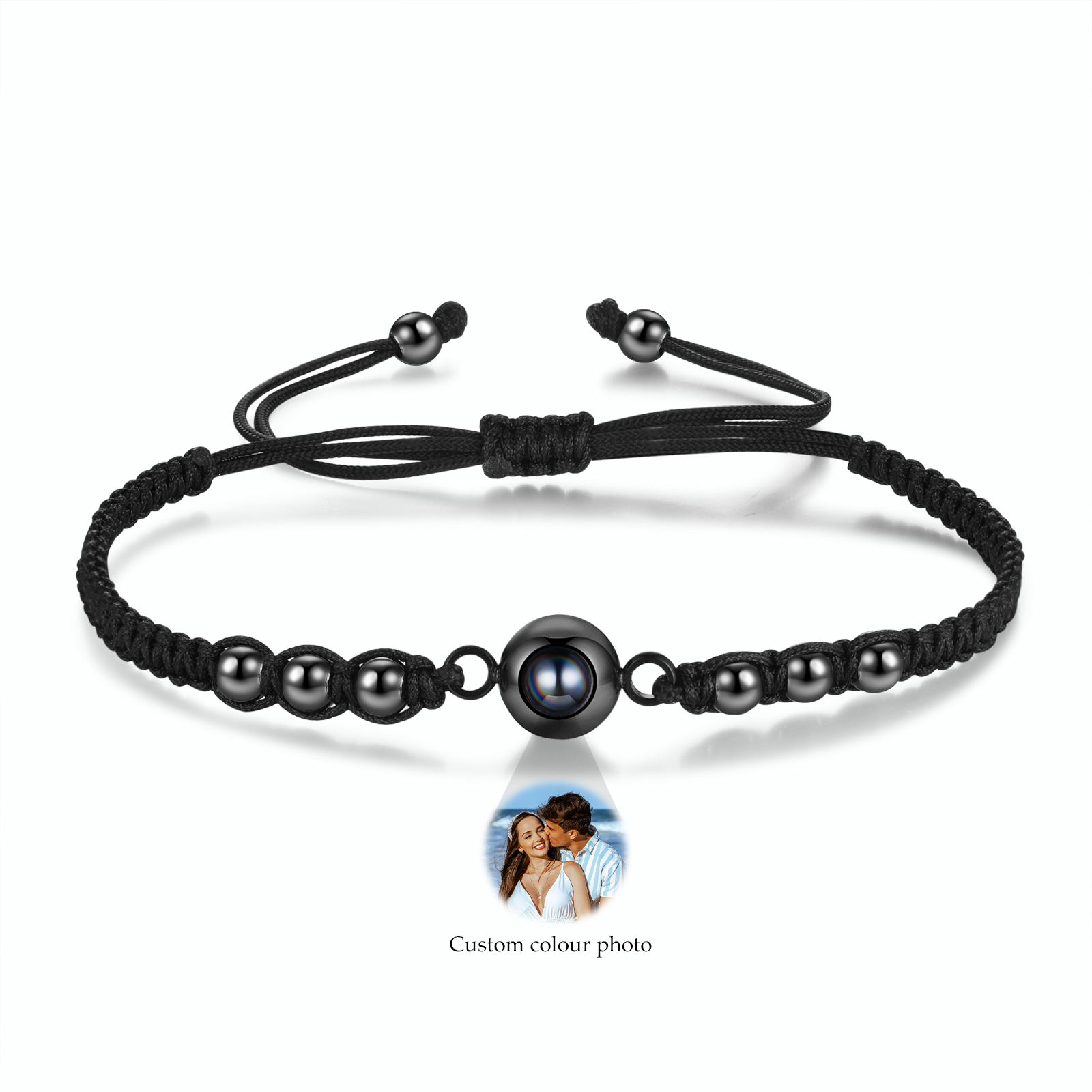 Personalisiertes 1 Foto Projektion Armband mit schwarzem geflochtenen Band