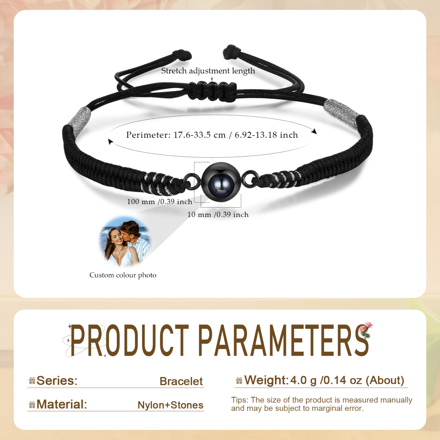 Personalisiertes 1 Foto Schwarz Projektion Armband mit geflochtenem Band – Einzigartiges Geschenk