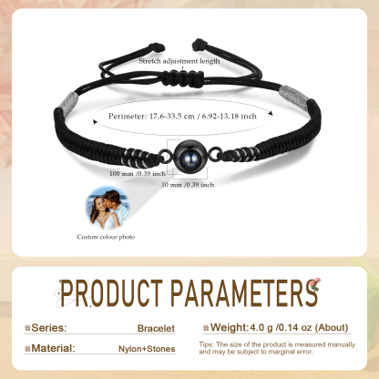 Personalisiertes 1 Foto Schwarz Projektion Armband mit geflochtenem Band – Einzigartiges Geschenk