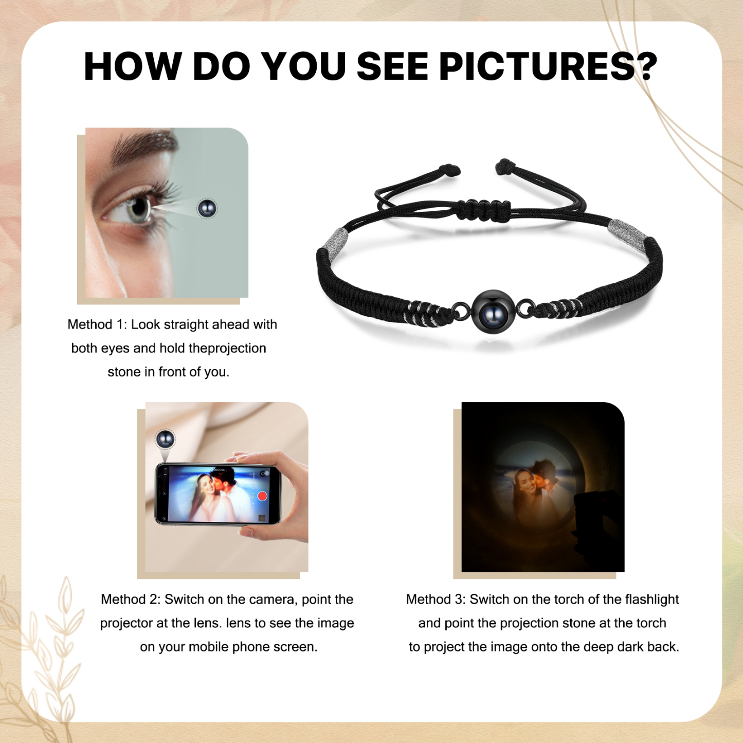 Personalisiertes 1 Foto Schwarz Projektion Armband mit geflochtenem Band – Einzigartiges Geschenk