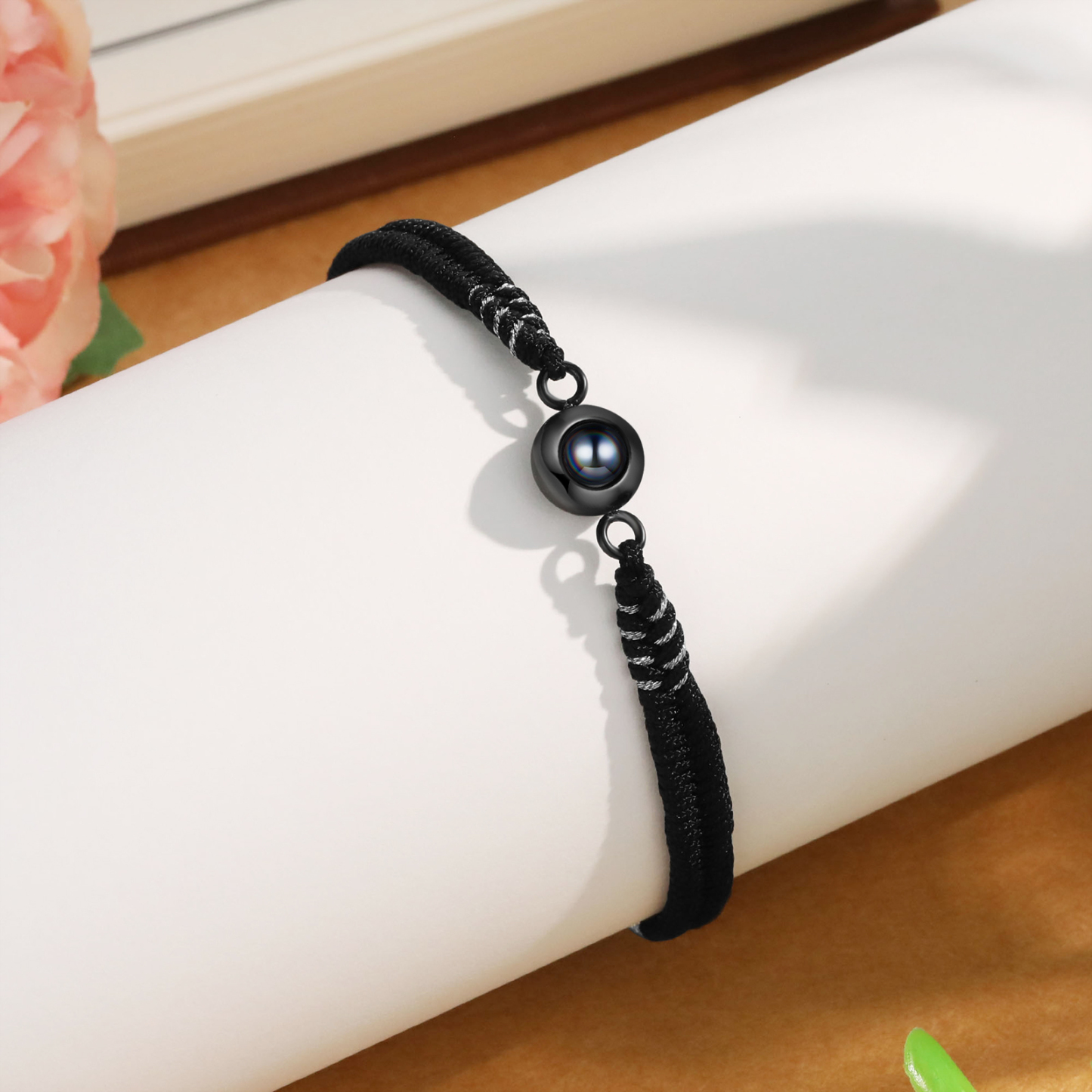 Personalisiertes 1 Foto Schwarz Projektion Armband mit geflochtenem Band – Einzigartiges Geschenk