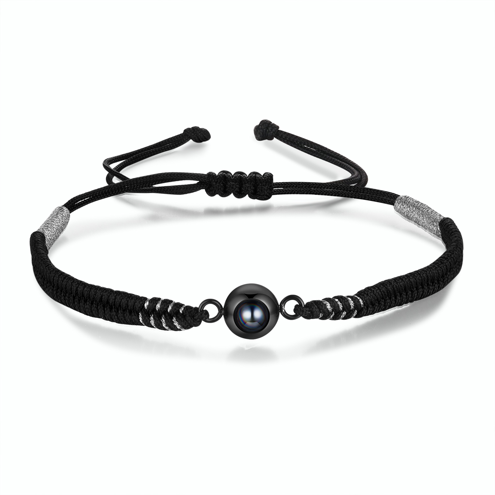 Personalisiertes 1 Foto Schwarz Projektion Armband mit geflochtenem Band – Einzigartiges Geschenk