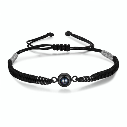 Personalisiertes 1 Foto Schwarz Projektion Armband mit geflochtenem Band – Einzigartiges Geschenk