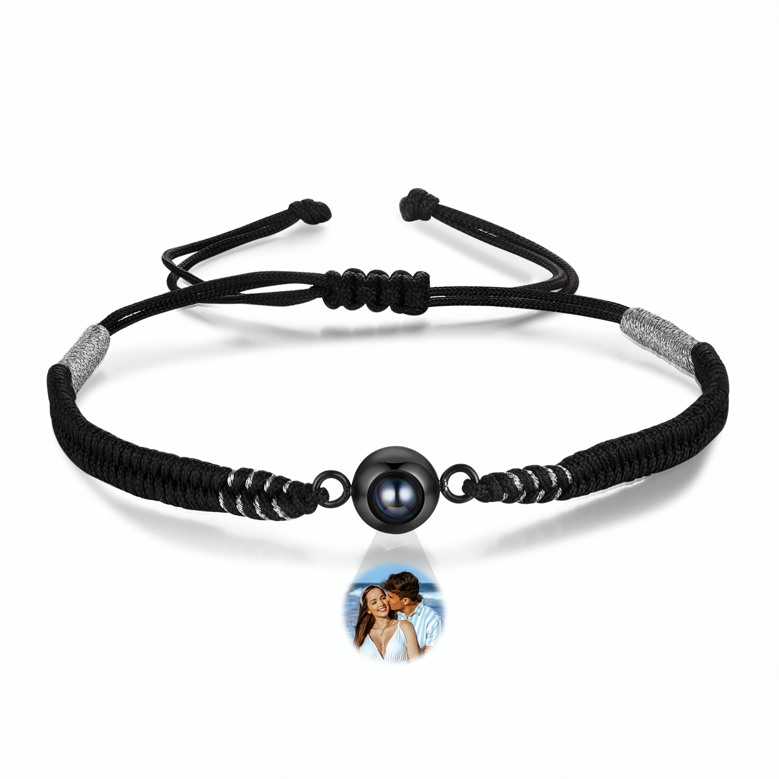 Personalisiertes 1 Foto Schwarz Projektion Armband mit geflochtenem Band – Einzigartiges Geschenk