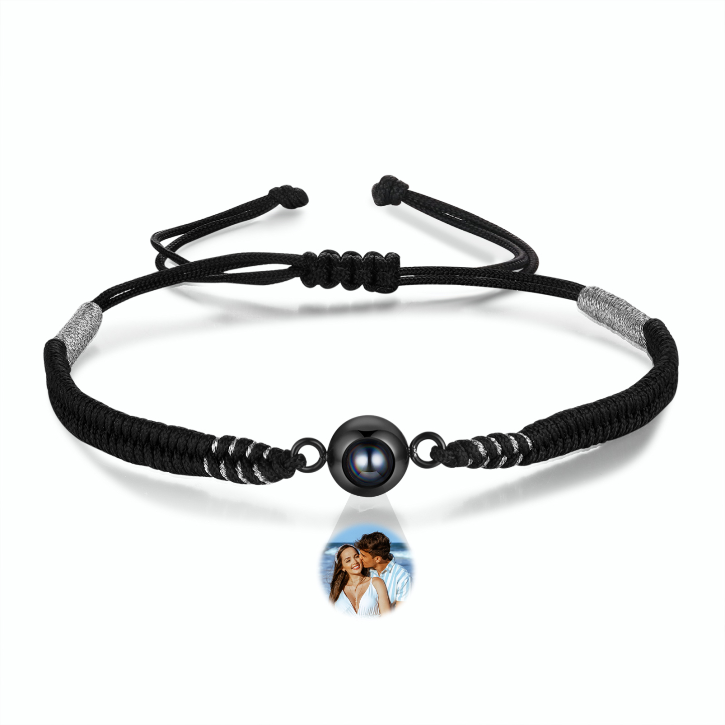 Personalisiertes 1 Foto Schwarz Projektion Armband mit geflochtenem Band – Einzigartiges Geschenk