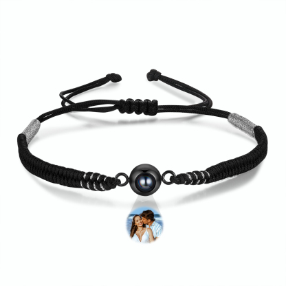 Personalisiertes 1 Foto Schwarz Projektion Armband mit geflochtenem Band – Einzigartiges Geschenk