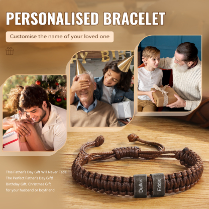 Herren Schmuck-Personalisierte 2-5 Namen Geflochtenes Vintage Armband mit Edelstahl Perle für Männer